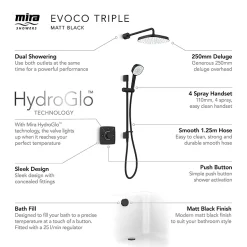 Mira Sh Mira Evoco Triple Outlet Matt Black Thermostatic Mixer Shower With Bathfill