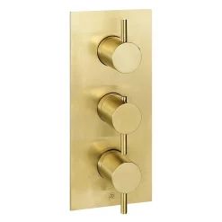Just Taps Plu JTP Vos Brushed Brass Triple Outlet Thermostatic Concealed Shower Valve Vertical