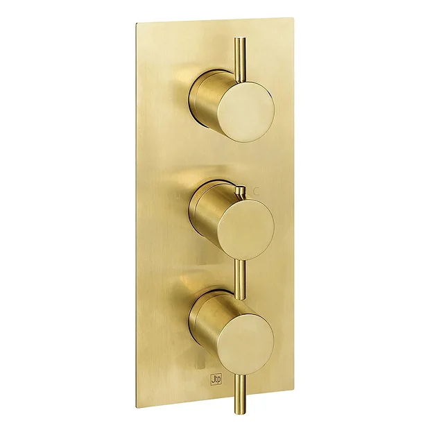 Just Taps Plu JTP Vos Brushed Brass Triple Outlet Thermostatic Concealed Shower Valve Vertical 3 Just Taps Plu JTP Vos Brushed Brass Triple Outlet Thermostatic Concealed Shower Valve Vertical