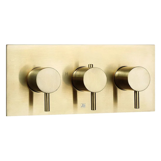 Just Taps Plu JTP Vos Brushed Brass Triple Outlet Thermostatic Concealed Shower Valve Horizontal 3 Just Taps Plu JTP Vos Brushed Brass Triple Outlet Thermostatic Concealed Shower Valve Horizontal