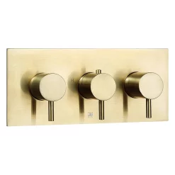 Just Taps Plu JTP Vos Brushed Brass Twin Outlet Thermostatic Concealed Shower Valve Horizontal