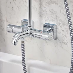 Hansgrohe Vernis Shape EcoSmart Showerpipe 230 Thermostatic Bath Shower Mixer -Aqualisa Shop 26098000.ai3