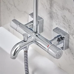 Hansgrohe Vernis Shape EcoSmart Showerpipe 230 Thermostatic Bath Shower Mixer -Aqualisa Shop 26098000.ai4