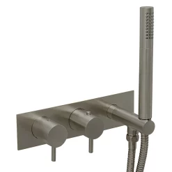 Just Taps Plu JTP Vos Brushed Black Twin Outlet Thermostatic Shower Valve With Handset