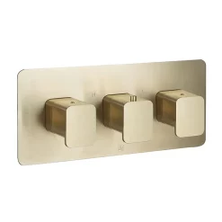 Just Taps Plu JTP Hix Brushed Brass Triple Outlet Thermostatic Concealed Shower Valve Horizontal