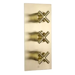 Just Taps Plu JTP Solex Brushed Brass Triple Outlet Thermostatic Concealed Shower Valve Vertical