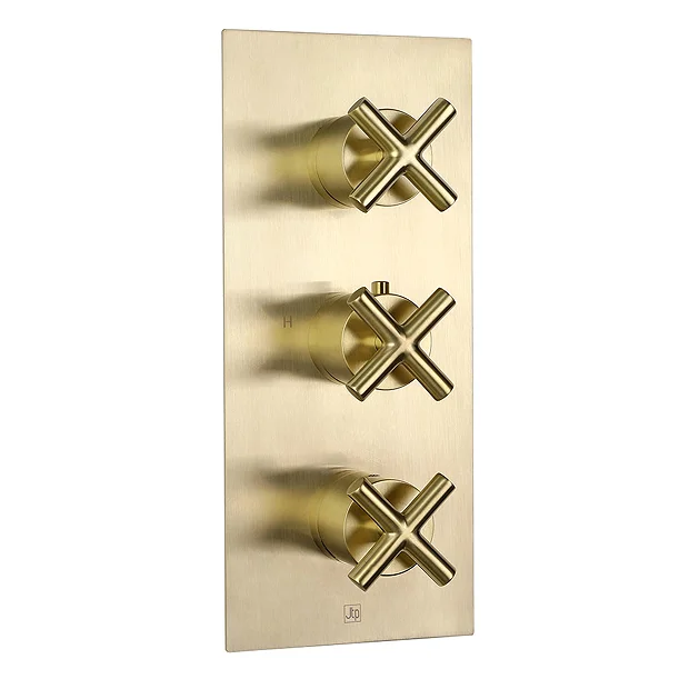 Just Taps Plu JTP Solex Brushed Brass Triple Outlet Thermostatic Concealed Shower Valve Vertical 3 Just Taps Plu JTP Solex Brushed Brass Triple Outlet Thermostatic Concealed Shower Valve Vertical
