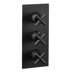 Just Taps Plu JTP Solex Matt Black Twin Outlet Thermostatic Concealed Shower Valve Vertical