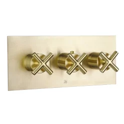 Just Taps Plu JTP Solex Brushed Brass Triple Outlet Thermostatic Concealed Shower Valve Horizontal