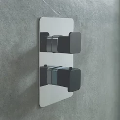 Just Taps Plu JTP Axel Twin Outlet Thermostatic Concealed Shower Valve With Matt Black Handles -Aqualisa Shop 74651mbh d1