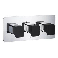 Just Taps Plu JTP Axel Triple Outlet Thermostatic Concealed Shower Valve Horizontal With Matt Black Handles