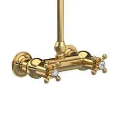 Hudson Reed Brushed Brass Thermostatic Shower Valve With Rigid Riser & Fixed Head -Aqualisa Shop a8118 d1