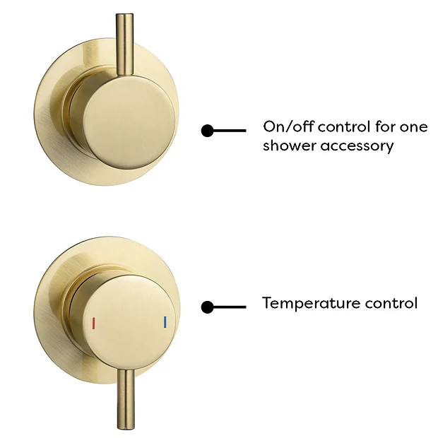 Arezzo Brushed Brass Concealed Individual Stop Tap + Thermostatic Control Valve With Ceiling Mounted Shower Head 8 Arezzo Brushed Brass Concealed Individual Stop Tap + Thermostatic Control Valve With Ceiling Mounted Shower Head - Image 6