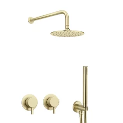 Arezzo Brushed Brass Concealed Individual Diverter + Thermostatic Control Valve With Handset + Wall Mounted Shower Head 13 Arezzo Brushed Brass Concealed Individual Diverter + Thermostatic Control Valve With Handset + Wall Mounted Shower Head -Aqualisa Shop arzbisvpk4nd1