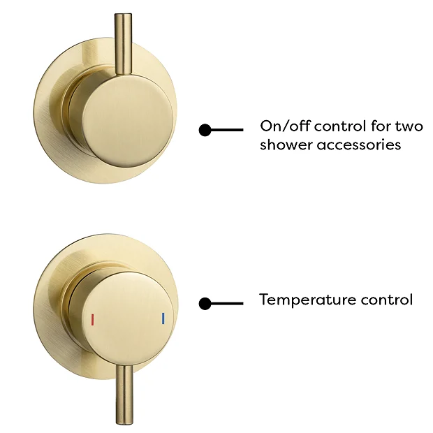 Arezzo Brushed Brass Concealed Individual Diverter + Thermostatic Control Valve With Handset + Wall Mounted Shower Head 3 Arezzo Brushed Brass Concealed Individual Diverter + Thermostatic Control Valve With Handset + Wall Mounted Shower Head