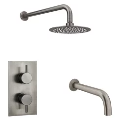 Arezzo Gunmetal Grey Shower Set (Fixed Round Shower Head + Bath Spout) -Aqualisa Shop arzgm4 l