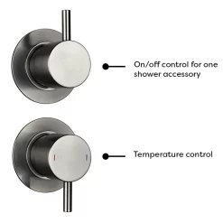 Arezzo Gunmetal Grey Concealed Individual Stop Tap + Thermostatic Control Valve With Wall Mounted Shower Head