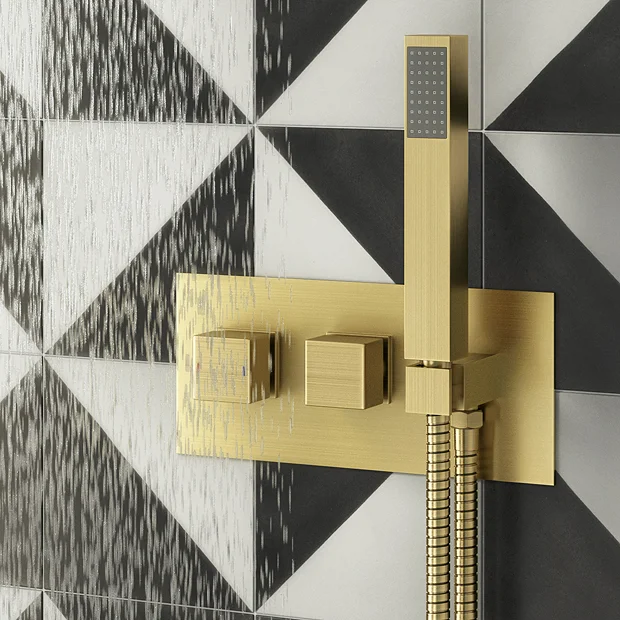 Arezzo Brushed Brass Square Concealed Thermostatic 2-Way Shower Valve With Handset 5 Arezzo Brushed Brass Square Concealed Thermostatic 2-Way Shower Valve With Handset - Image 3