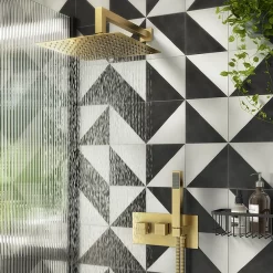 Arezzo Brushed Brass Square Concealed Thermostatic 2-Way Shower Valve With Handset