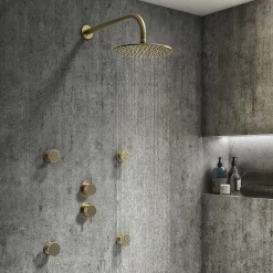 Arezzo Brushed Brass Concealed Individual Diverter + Thermostatic Control Shower Valve