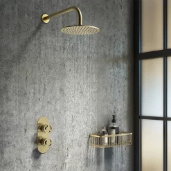 Arezzo Brushed Brass Industrial Style Round Modern Twin Concealed Shower Valve -Aqualisa Shop azbbiv1d4