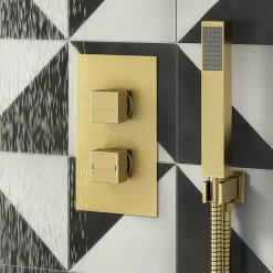 Arezzo Square Modern Twin Concealed Shower Valve With Diverter - Brushed Brass -Aqualisa Shop azbbsqsvd detail01