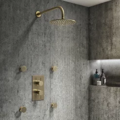 Arezzo Brushed Brass Round Modern Twin Concealed Shower Valve With Diverter