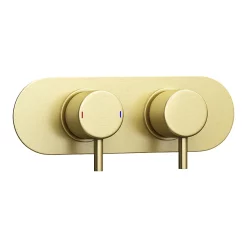 Arezzo Brushed Brass Round Twin Concealed Shower Valve W. Diverter + Oval Faceplate