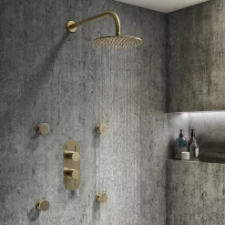 Arezzo Brushed Brass Round Twin Concealed Shower Valve W. Diverter + Oval Faceplate -Aqualisa Shop azbbsvdrd3