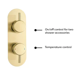 Arezzo Brushed Brass Round Twin Concealed Shower Valve W. Diverter + Oval Faceplate -Aqualisa Shop azbbsvdrd4