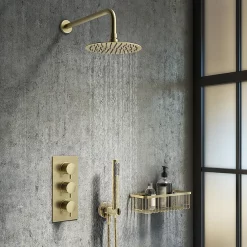 Arezzo Brushed Brass Round Modern Triple Concealed Shower Valve -Aqualisa Shop azbbtsvnewd1