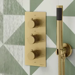 Arezzo Fluted Round Modern Triple Concealed Shower Valve - Brushed Brass -Aqualisa Shop azfrv2bb d3