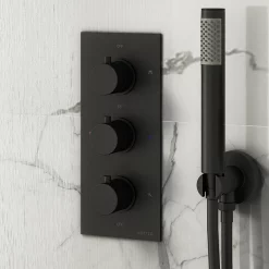 Arezzo Fluted Round Modern Triple Concealed Shower Valve - Matt Black -Aqualisa Shop azfrv2mb d6