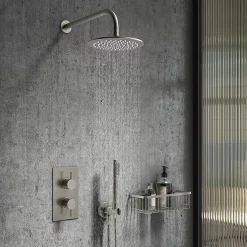 Arezzo Brushed Gunmetal Grey Round Modern Twin Concealed Shower Valve With Diverter