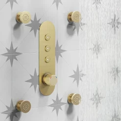 Arezzo Brushed Brass Industrial Style Push Button Shower Valve (3 Outlets)