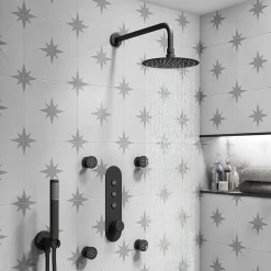 Arezzo Matt Black Industrial Style Push Button Shower Valve (3 Outlets) -Aqualisa Shop azpb03rmb d5