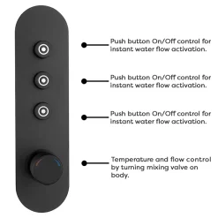 Arezzo Matt Black Industrial Style Push Button Shower Valve With Diverter, Handset, Fixed Shower Head + 4 Body Jets -Aqualisa Shop azpb03rmbpk d1