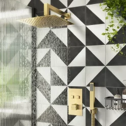 Arezzo Brushed Brass Twin Modern Square Push-Button Shower Valve With 2 Outlets