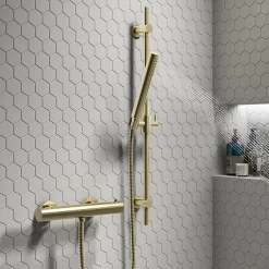 Arezzo Brushed Brass Round Thermostatic Bar Shower Valve -Aqualisa Shop azrdbb d3