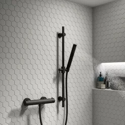 Arezzo Matt Black Round Thermostatic Bar Shower Valve
