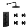 Arezzo Matt Black Round Concealed Triple Shower Valve With Fixed Head + 4 Body Jets -Aqualisa Shop azrdtsv4bj d6