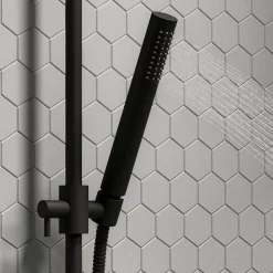 Arezzo Matt Black Shower System (Valve Inc. 195mm Ceiling Mounted Head + Slide Rail Kit With Handset) -Aqualisa Shop azsp2cmb d4