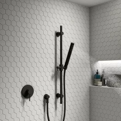Arezzo Matt Black Round Shower Valve Inc. Slide Rail Kit With Pencil Handset 8 Arezzo Matt Black Round Shower Valve Inc. Slide Rail Kit With Pencil Handset -Aqualisa Shop azsp80mbl