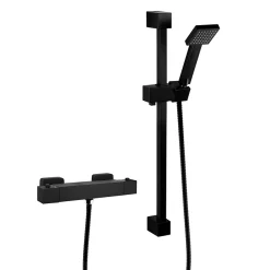 Arezzo Matt Black Square Thermostatic Bar Valve + Slide Rail Kit -Aqualisa Shop azsqbvkit n d2