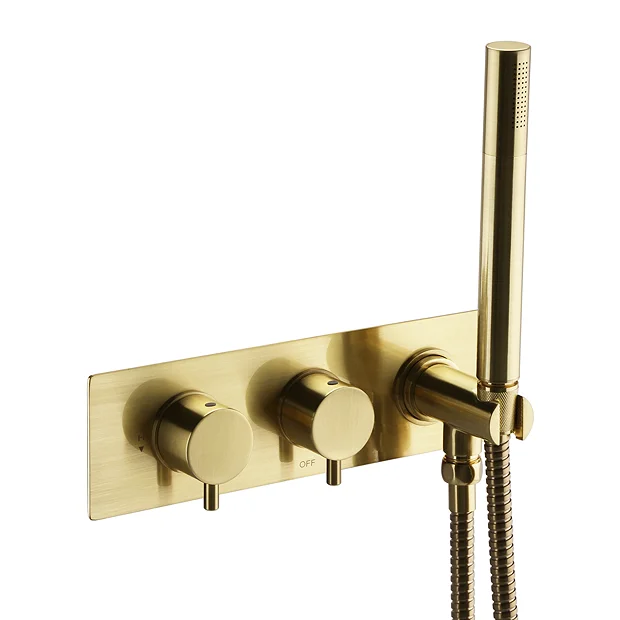Arezzo Brushed Brass Round Wall Mounted Thermostatic Shower Valve With Handset 4 Arezzo Brushed Brass Round Wall Mounted Thermostatic Shower Valve With Handset - Image 2