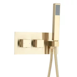 Arezzo Brushed Brass Square Shower System (300mm Fixed Head, Handset + Integrated Parking Bracket) -Aqualisa Shop azsvhbbpk2 d1