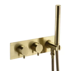 Arezzo Brushed Brass Round Shower System (Fixed Head, Handset + Integrated Parking Bracket) -Aqualisa Shop azsvhbbpkd1