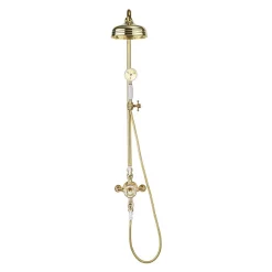 Crosswater Belgravia Unlacquered Brass Thermostatic Shower Valve With 8" Fixed Head, Slider Rail & Handset