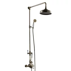 Chatsworth 1928 Antique Brass Exposed Valve Incl. Rigid Riser Kit, Diverter, 8" Rose + Handset -Aqualisa Shop cabpk02 d1