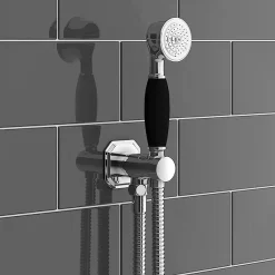 Chatsworth 1928 Black Traditional Push-Button Shower Valve Pack With Handset + Rainfall Shower Head -Aqualisa Shop chtpbpk2blk d3